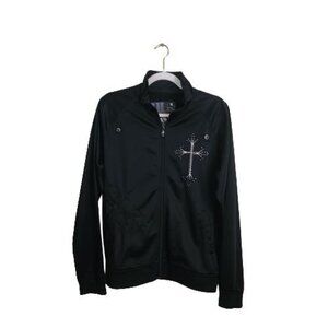 Franky Max Unique Rare Cross Embroidered Rhinestone Full Zip Jacket Size M